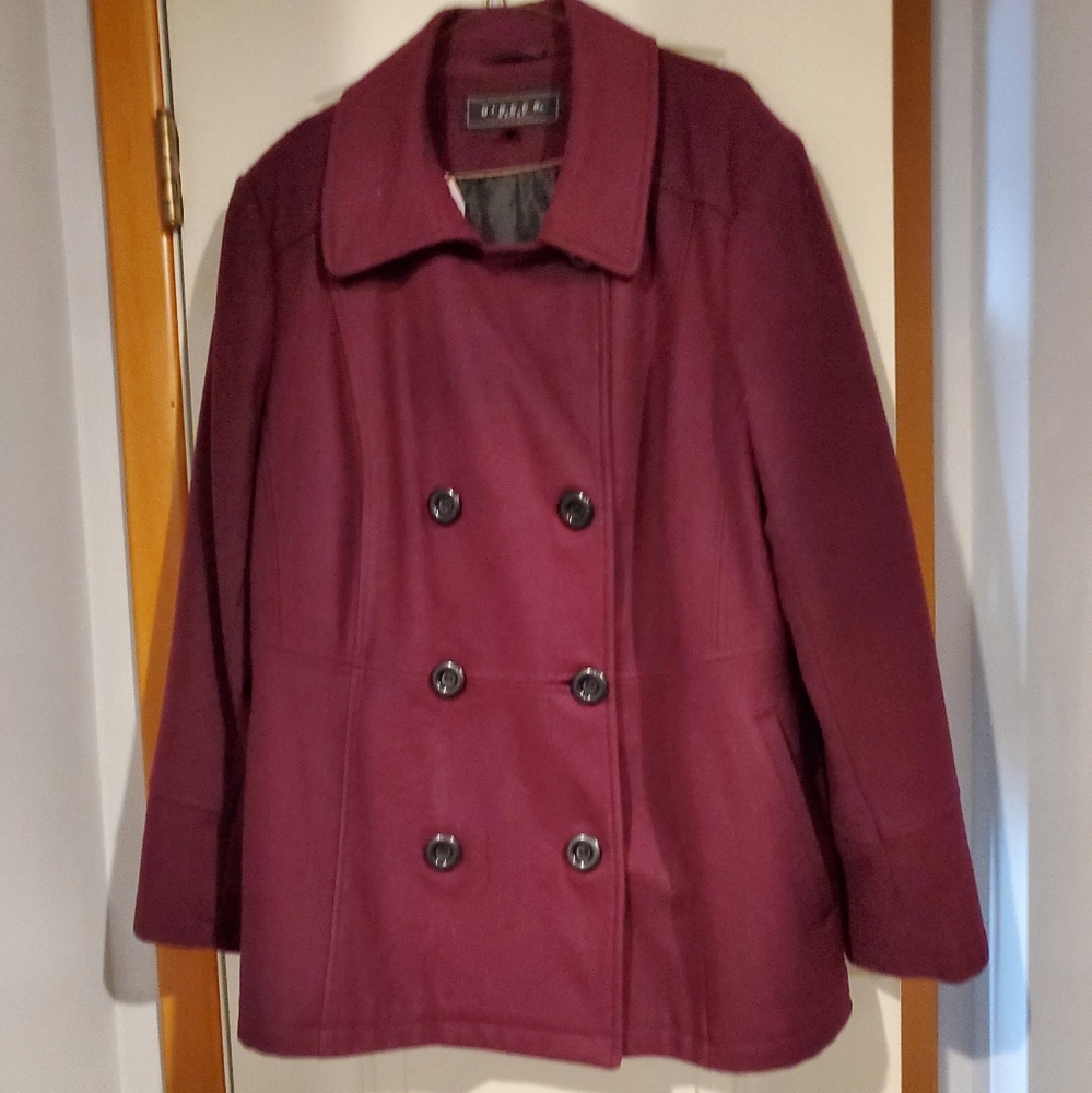 Burgundy Pea coat, double breasted, size 2X